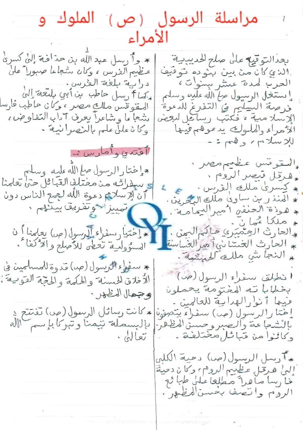 ملخص درس مراسلة الرسول صلى الله عليه وسلم الملوك والأمراء سنة ثالثة 3 متوسط تربية إسلامية