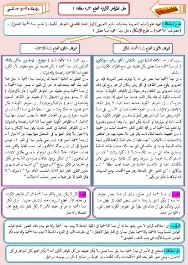 مقال حول الحتمية واللاحتمية هل الظواهر الكونية تخضع لحتمية مطلقة