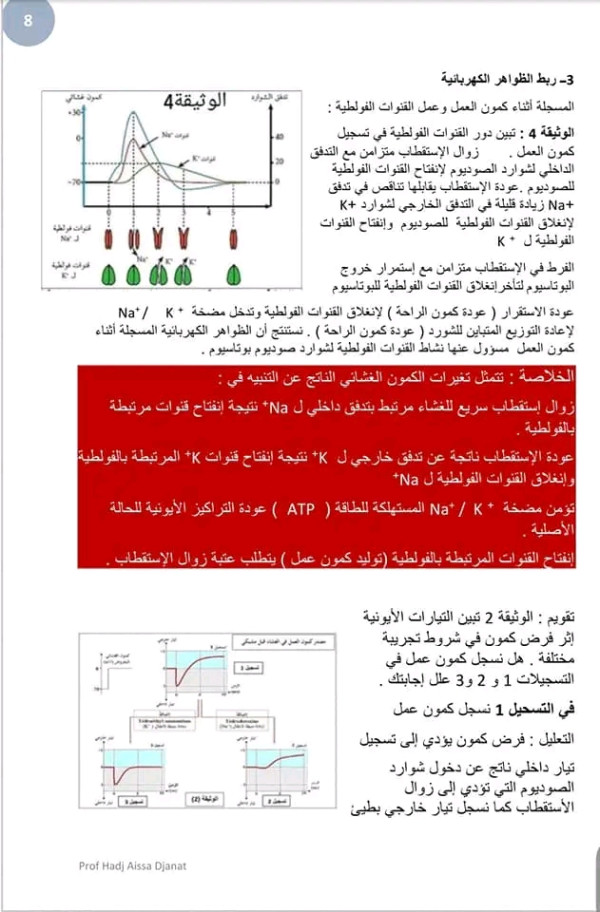 كمون الراحة والعمل ملخص 3ع ت / المذكرة 2 الاتصال العصبي حسب التدرج الجديد المقطع كمون الراحة وكمون العمل .