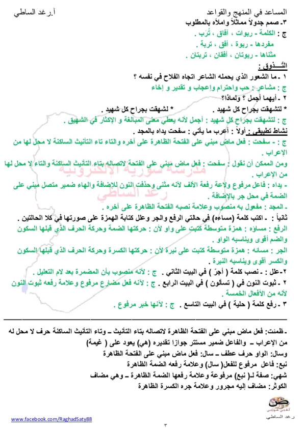 حل أسئلة قصيدة الفلاح والريف الصف التاسع ف 1