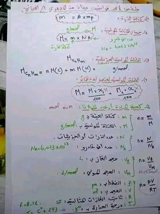 ملخص لقوانين الفيزياء اولى ثانوي علمي  اولى ثانوي جذع مشترك علوم   ️